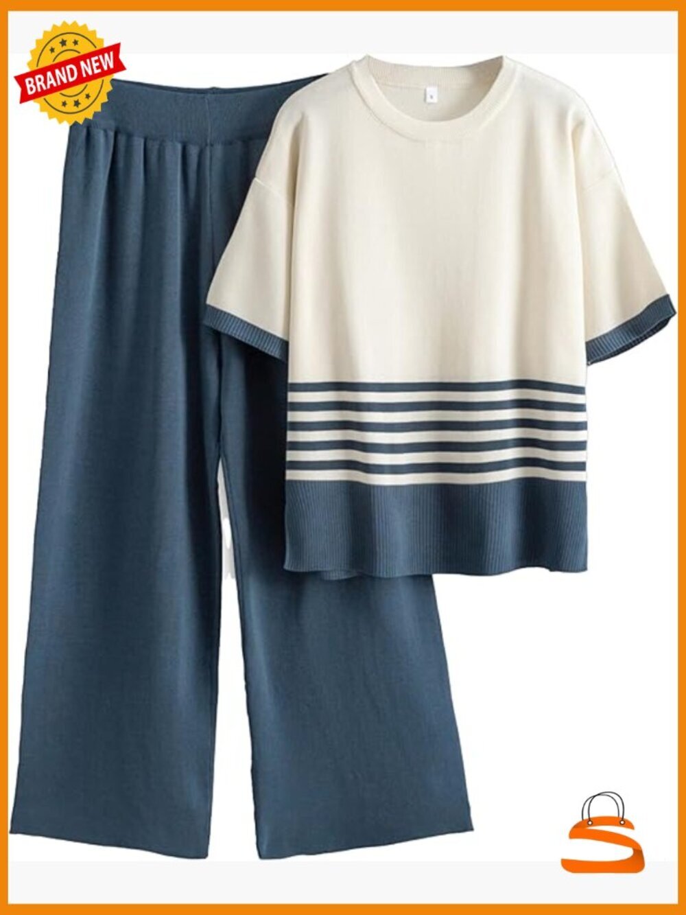 2 Piece Lounge Set Crew Neck Tee & Wide Leg Pants Sweatsuit